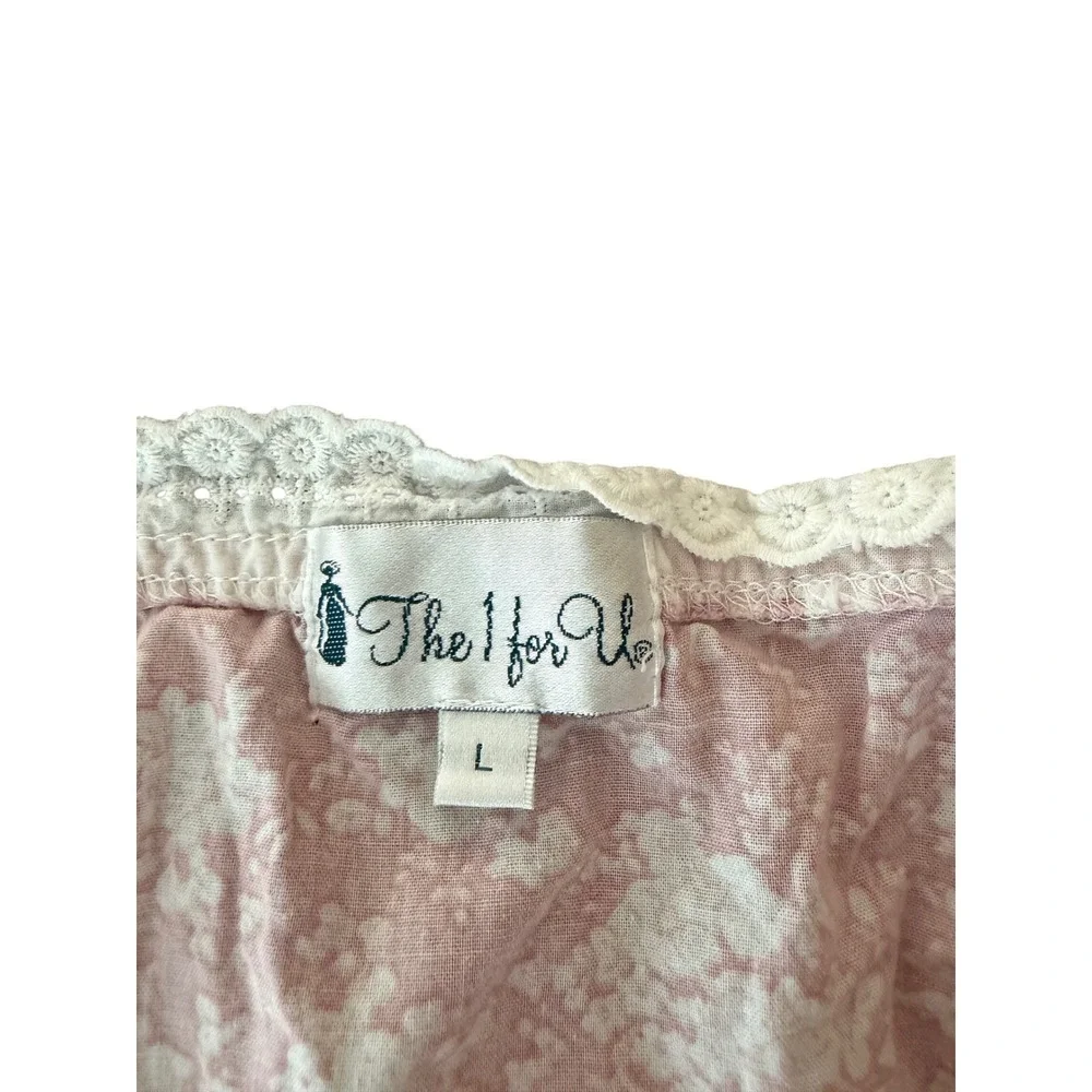 The 1 for U Pink Floral Cotton Nightgown Lace Trim Smocked Victorian Sleepwear L